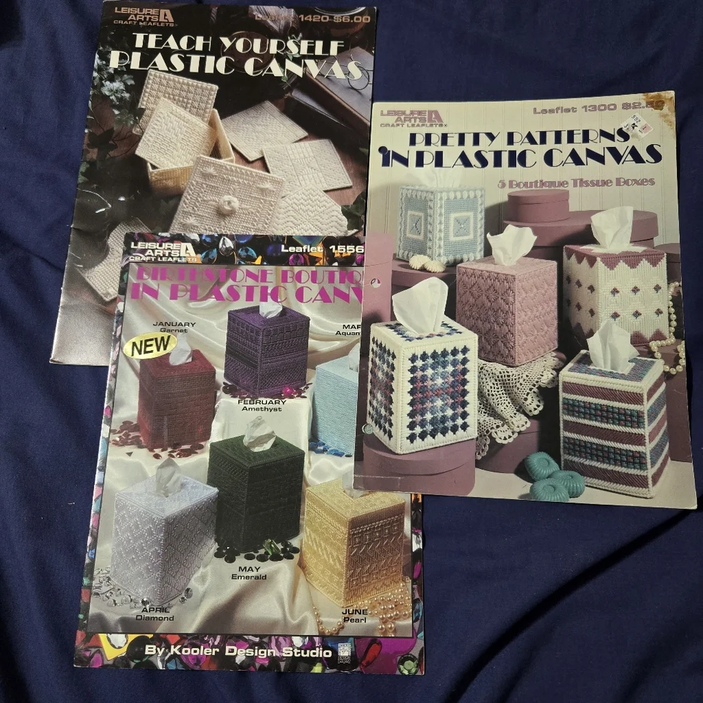 Teach Yourself Plastic Canva Craft Leaflet Tissue Covers And Coaster Vintage 90s